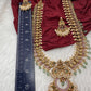 Chandbali Cluster Pearls Peacock Goddess Lakshmi Kemp Long Necklace