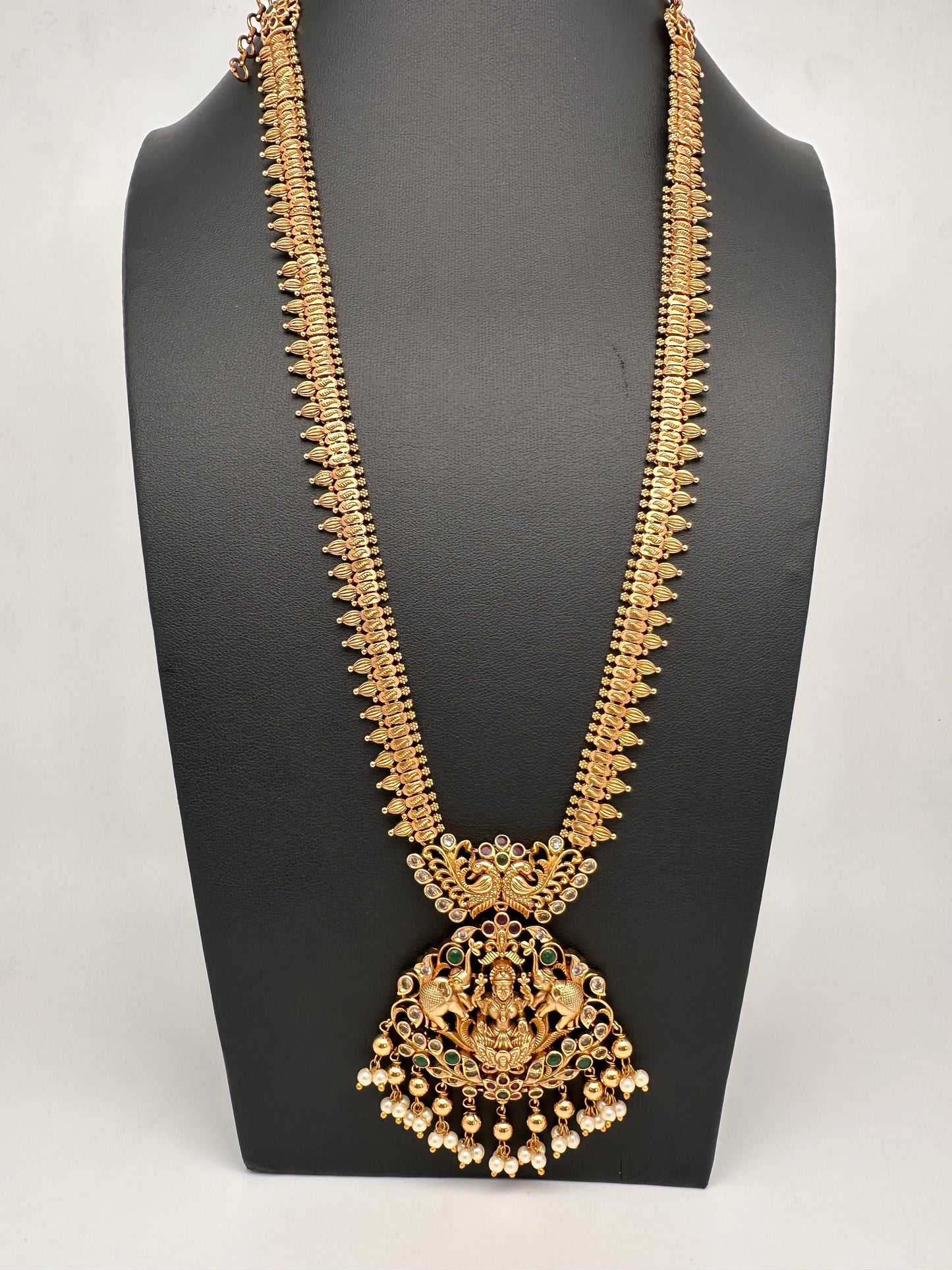 Goddess Lakshmi Matte Long Necklace With Jhumkas