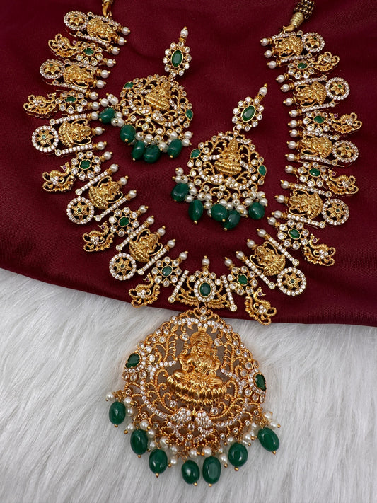 Goddess Lakshmi Green Stone Peacock Green beads Necklace