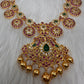 Peacock Red Green Kemp Bottu Ethnic Necklace