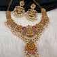 Goddess Lakshmi Kempu Pearls Short Guttapusalu Necklace