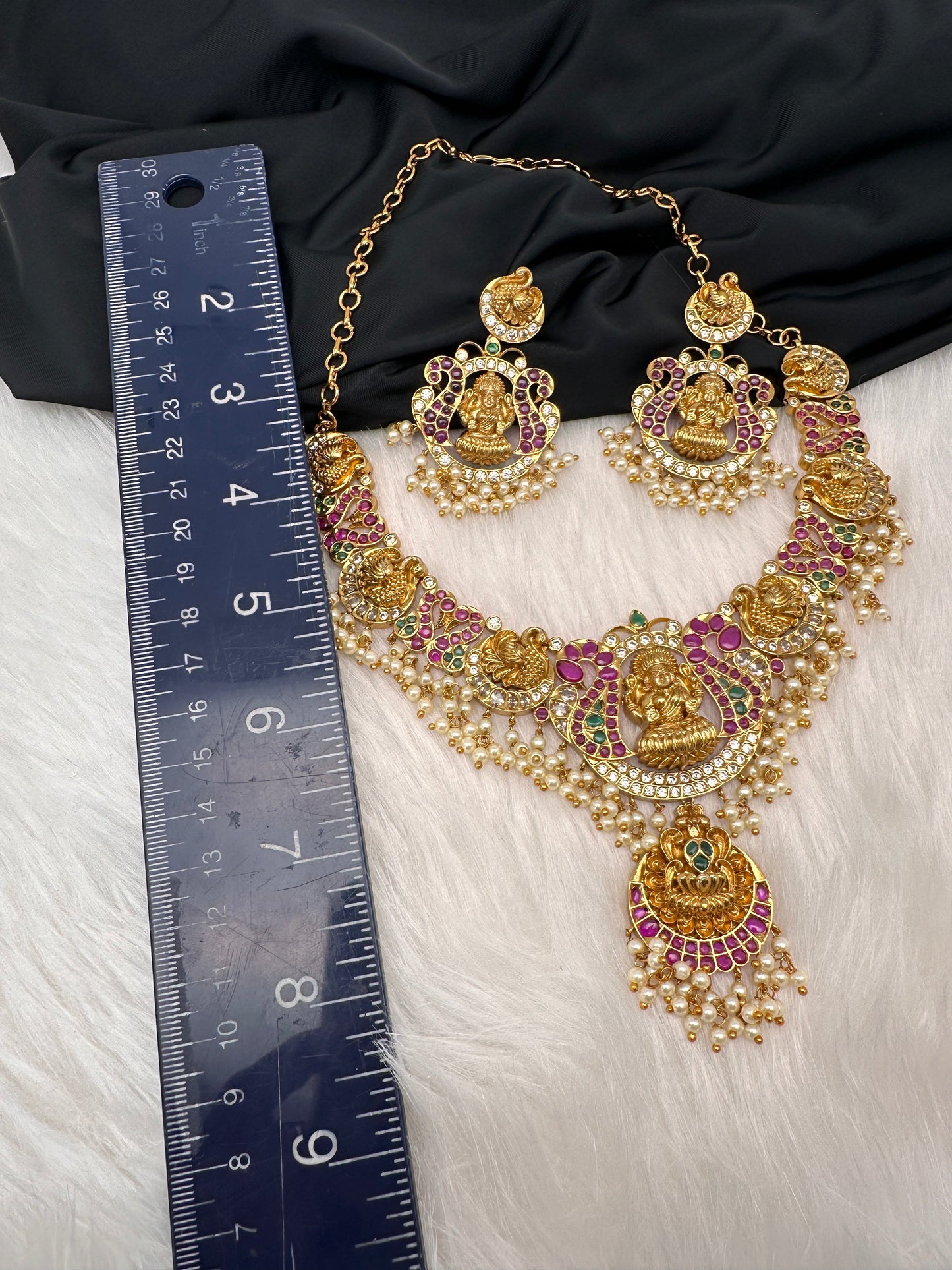 Goddess Lakshmi Kempu Pearls Short Guttapusalu Necklace