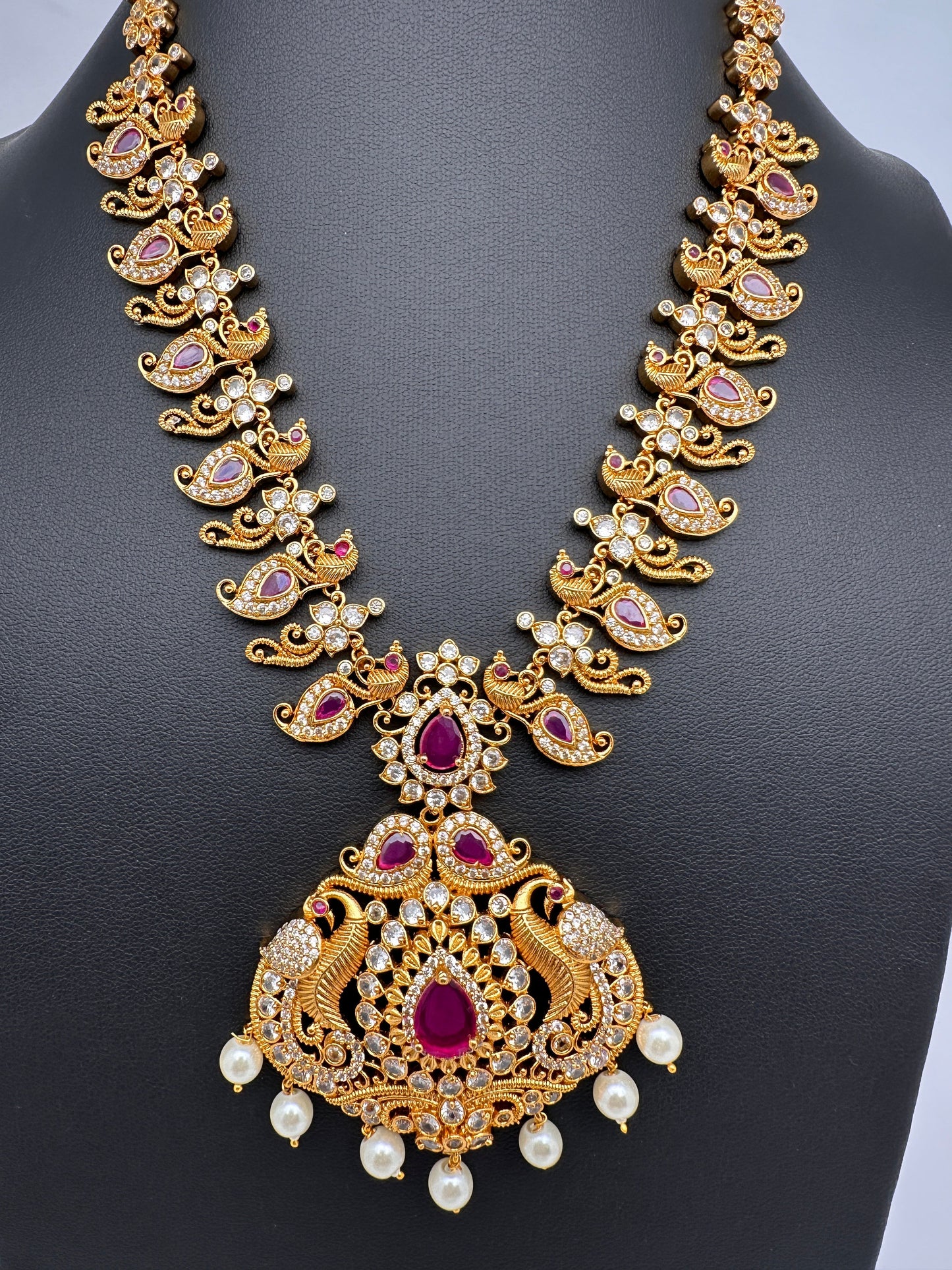 Mango Peacock Red Stone CZ Necklace