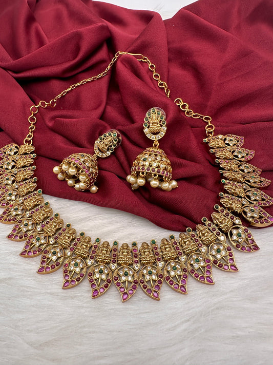 Kempu Mango Pattern Goddess Lakshmi Neckline Necklace