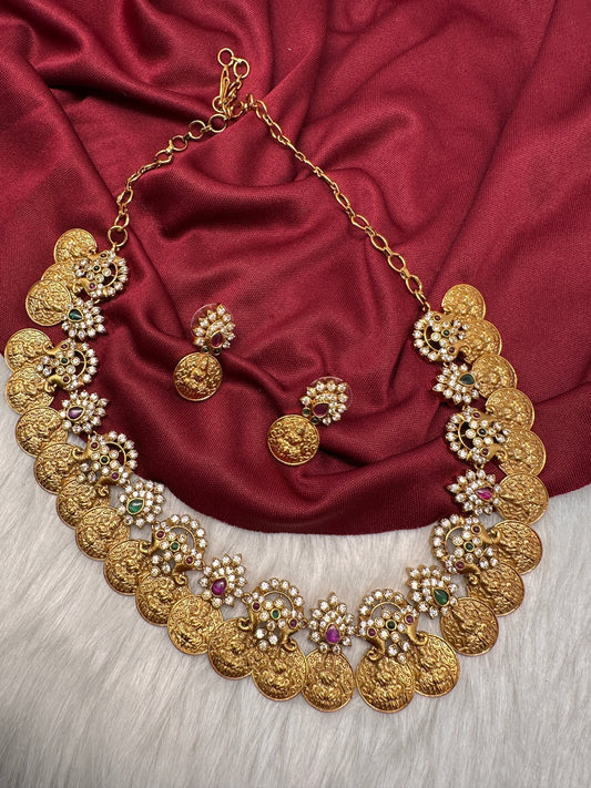 Goddess Lakshmi Multi Stones Red beads Short Guttapusalu Necklace