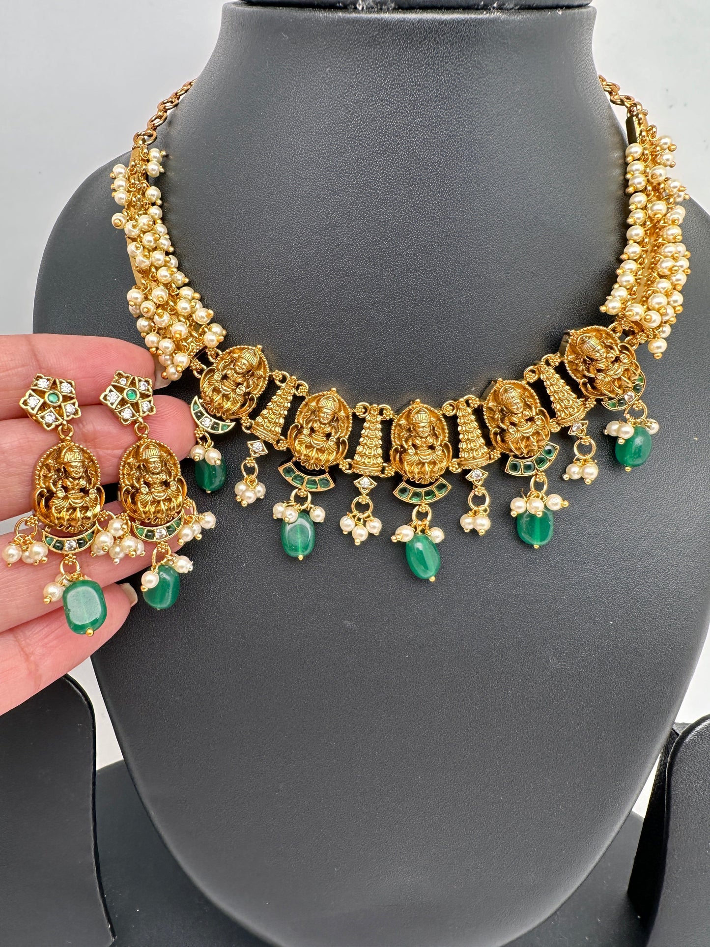 Cluster Pearls Goddess Lakshmi Kanthi Neckline Necklace