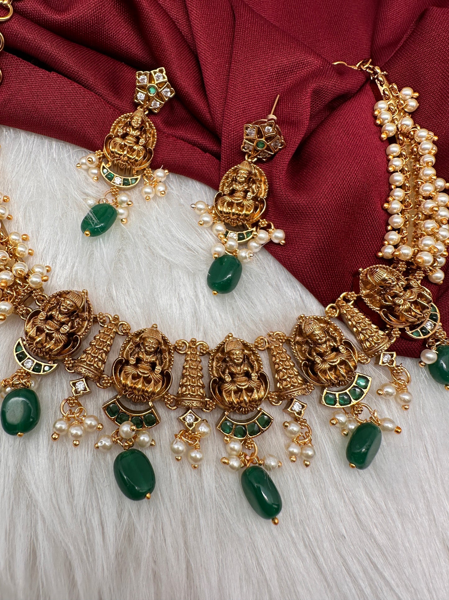 Cluster Pearls Goddess Lakshmi Kanthi Neckline Necklace