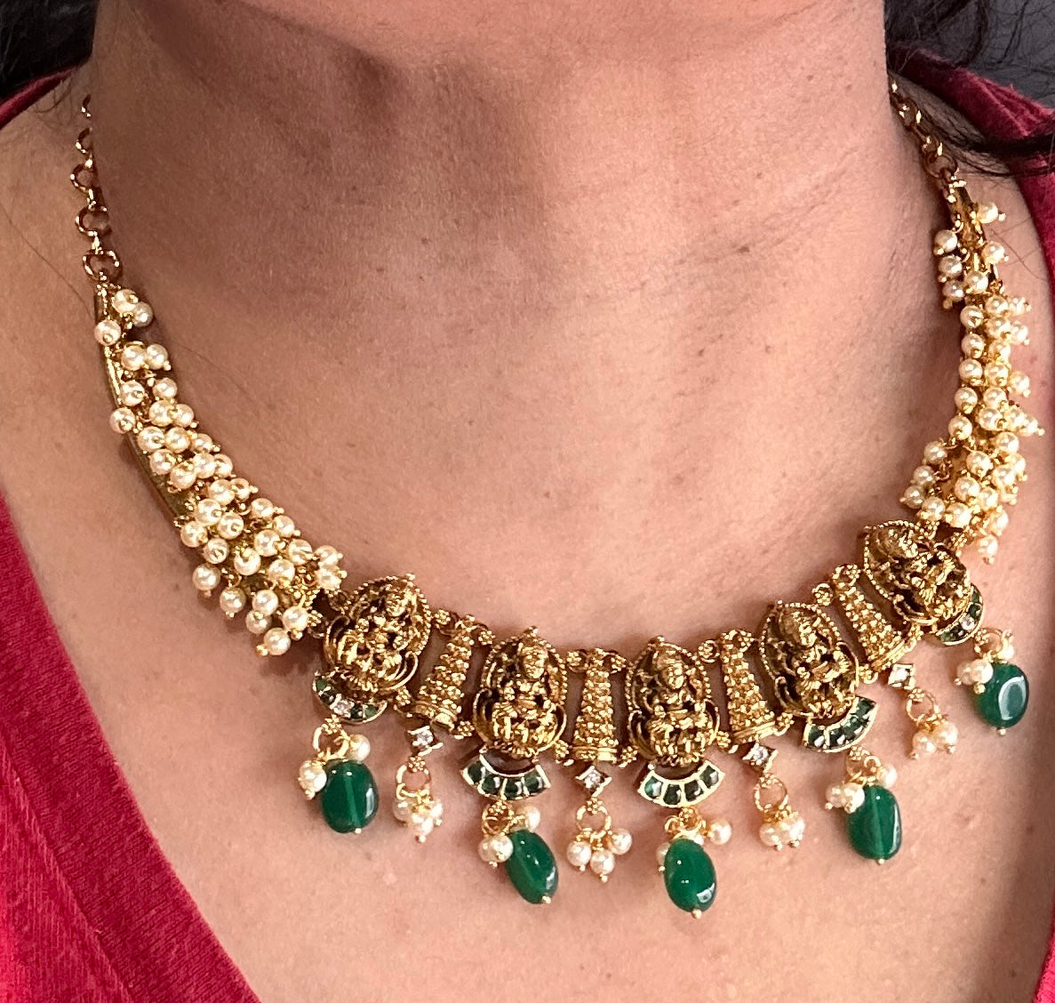 Cluster Pearls Goddess Lakshmi Kanthi Neckline Necklace