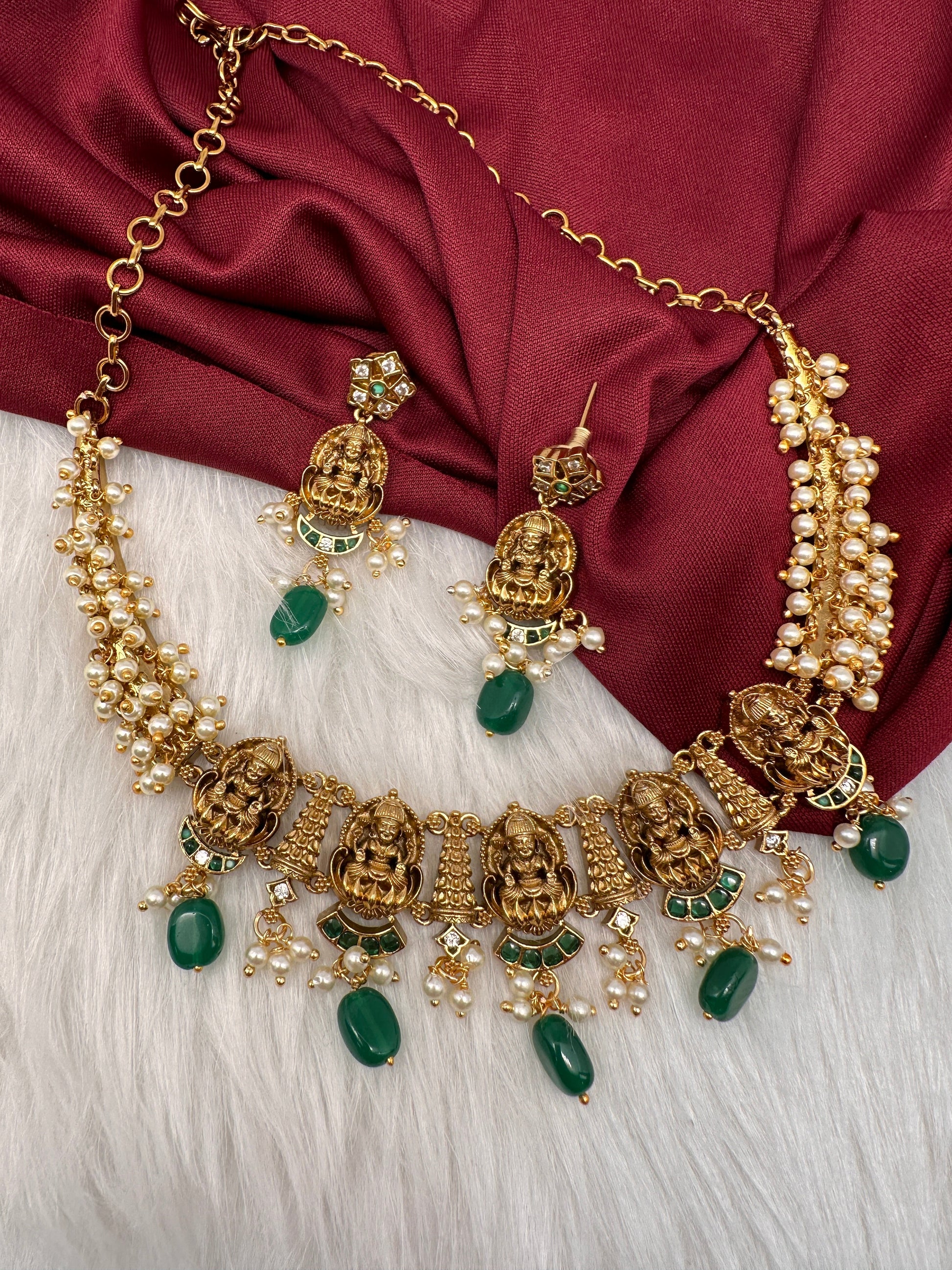 Cluster Pearls Goddess Lakshmi Kanthi Neckline Necklace