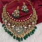 Goddess Lakshmi Antique Matte Finish Color Stone Short Necklace - Green