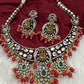 Victorian Antique Finish Coral Goddess Lakshmi Moissanite Short necklace