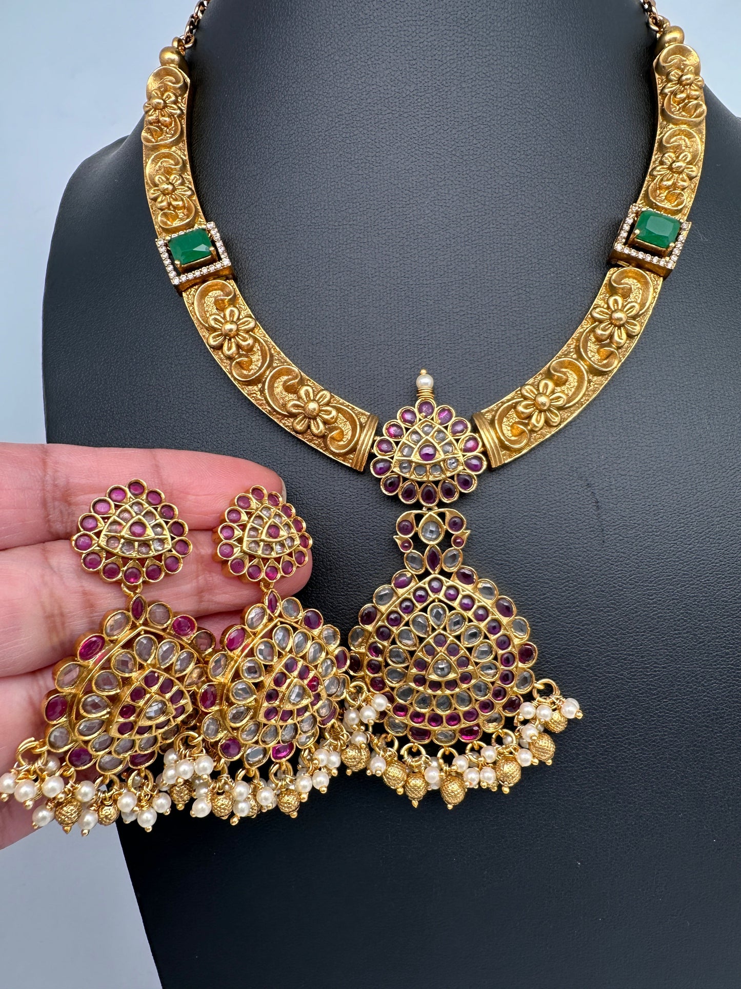 Matte Nakshi Kanthi Necklace in Antique Finish