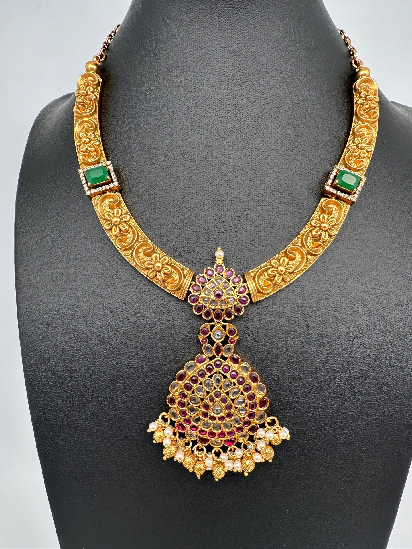 Matte Nakshi Kanthi Necklace in Antique Finish