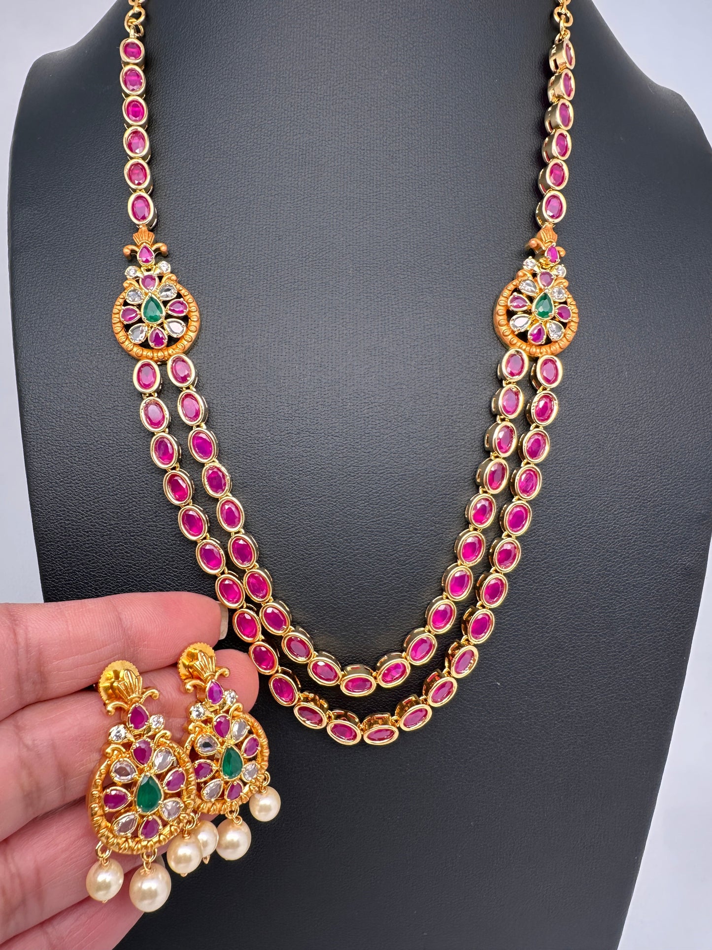 Red Potta Stones Double layer Ethnic Necklace