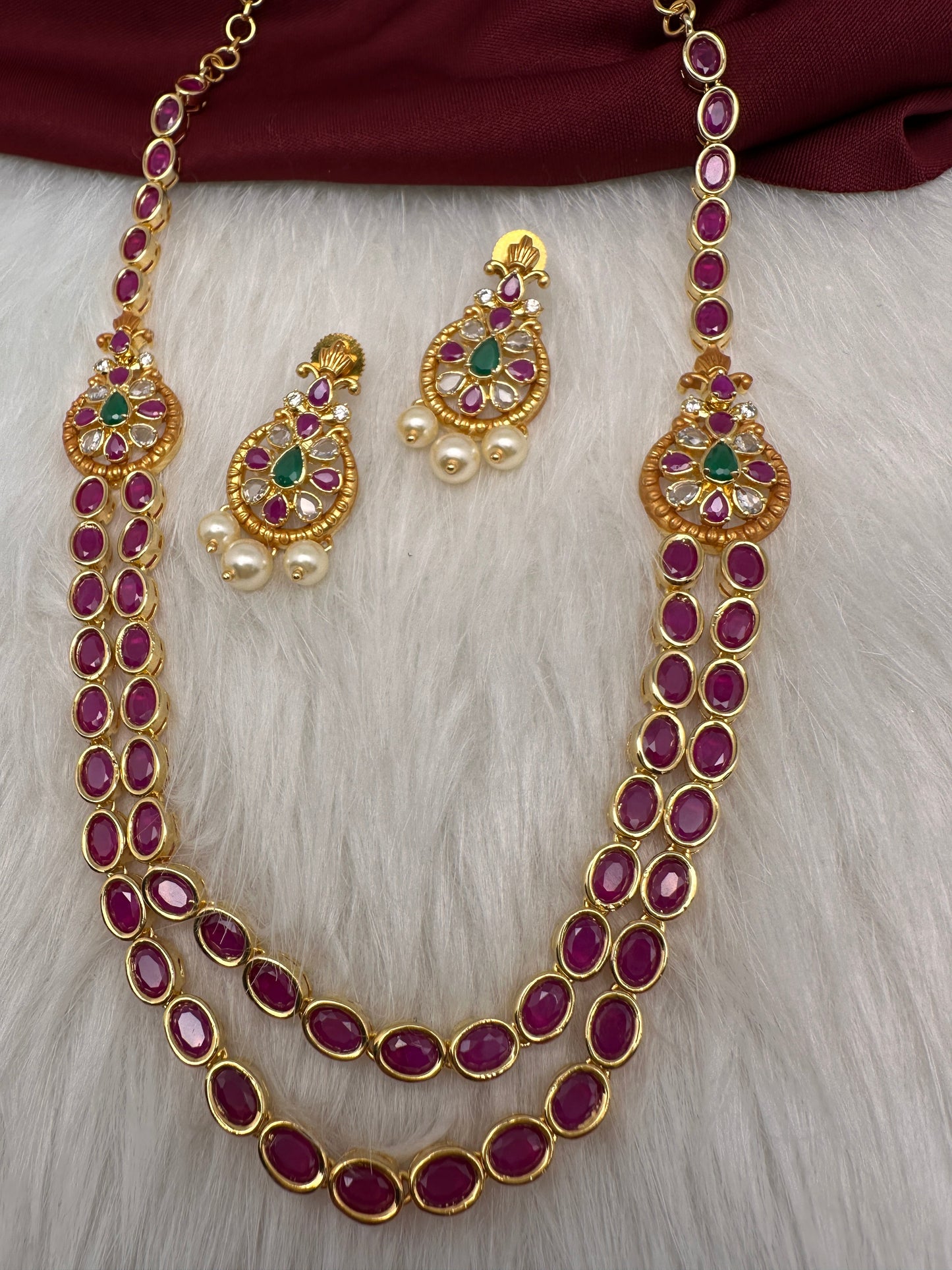 Red Potta Stones Double layer Ethnic Necklace