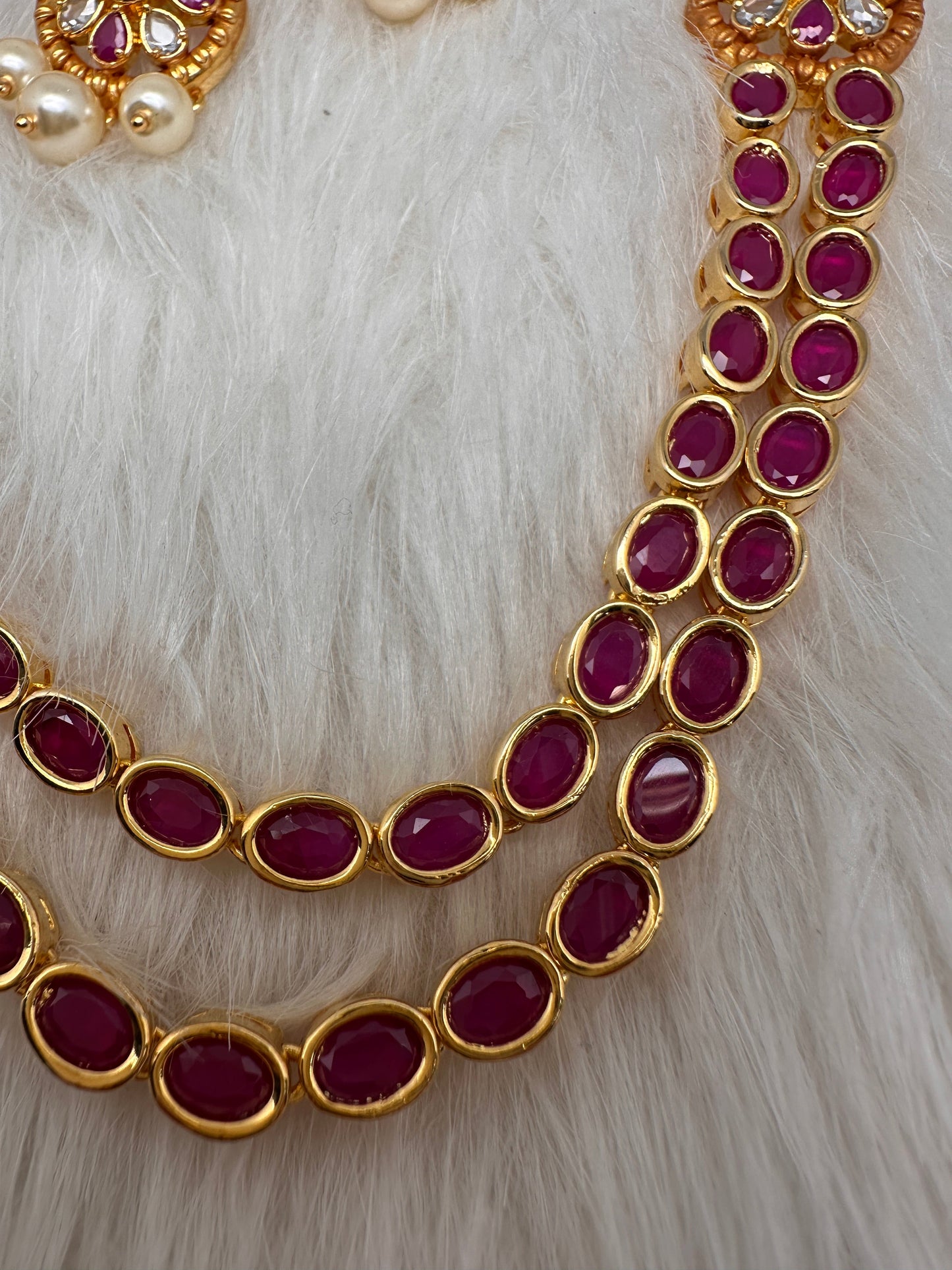 Red Potta Stones Double layer Ethnic Necklace