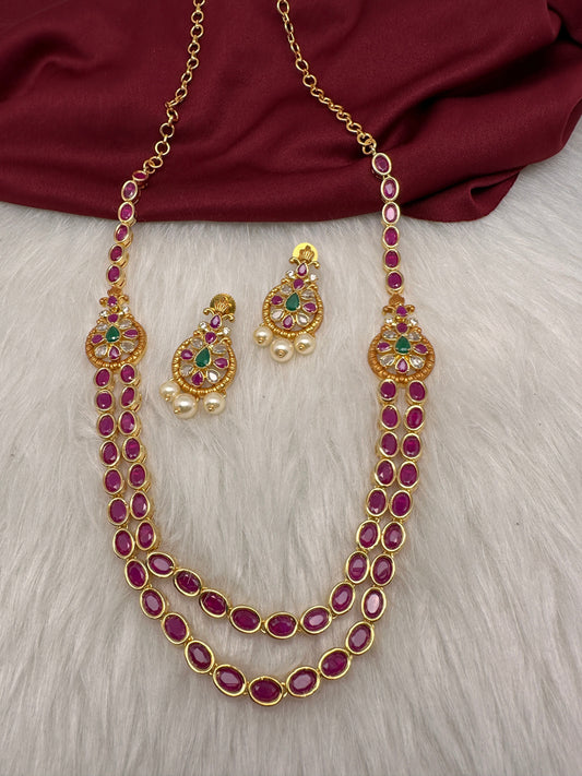 Red Potta Stones Double layer Ethnic Necklace