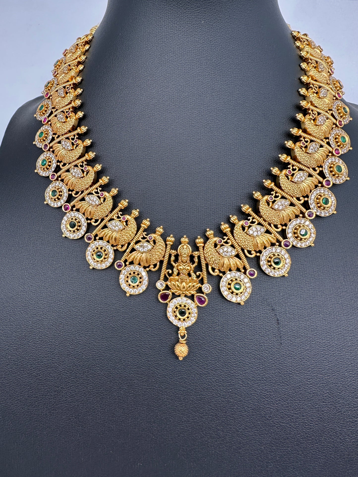 Nakshi Matte Goddess Lakshmi Peacock Necklace