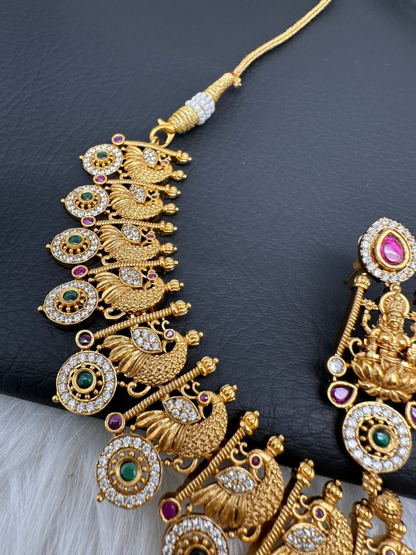 Nakshi Matte Goddess Lakshmi Peacock Necklace