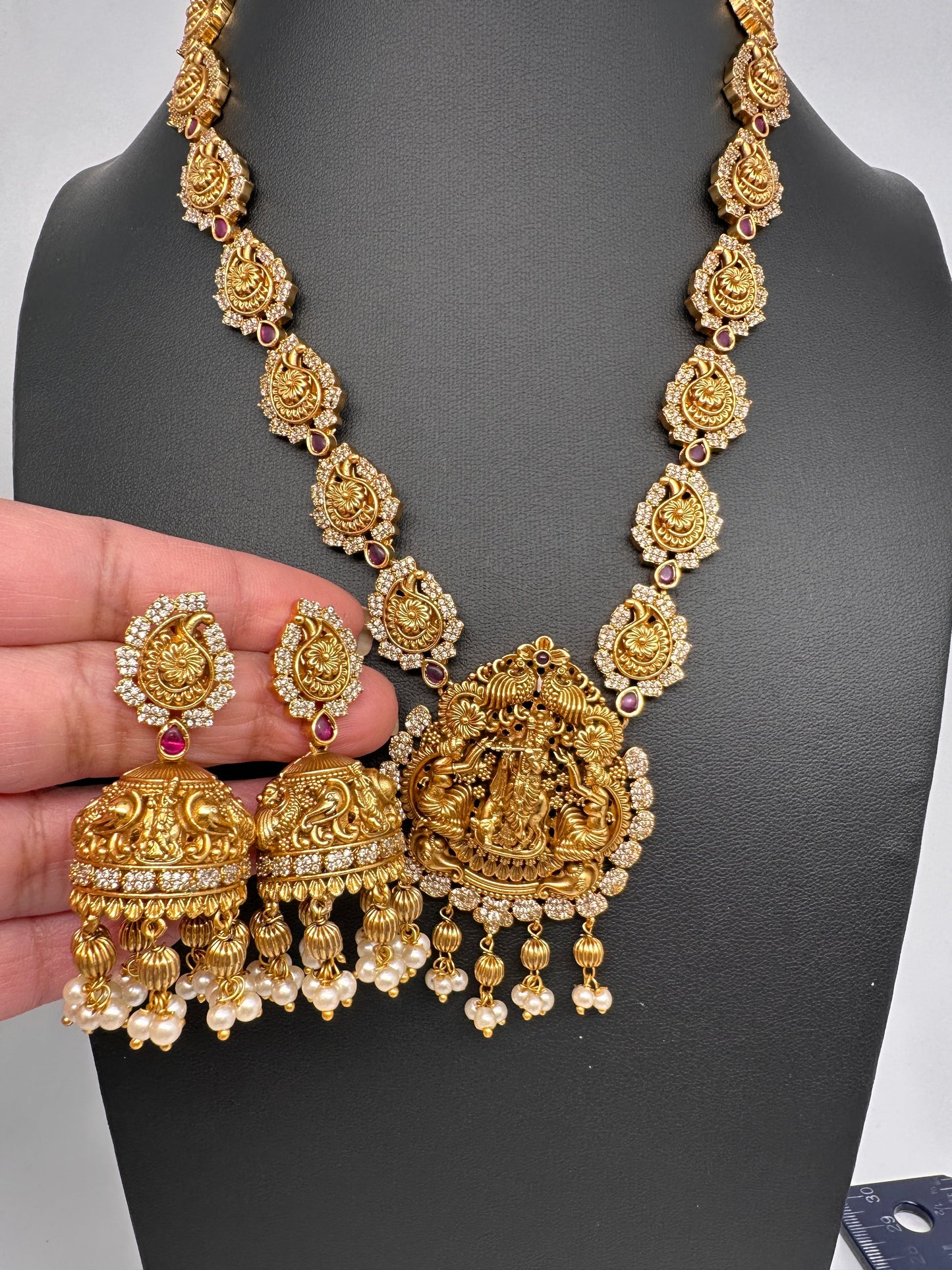 Nakshi Matte Krishna Necklace with Jhumkas