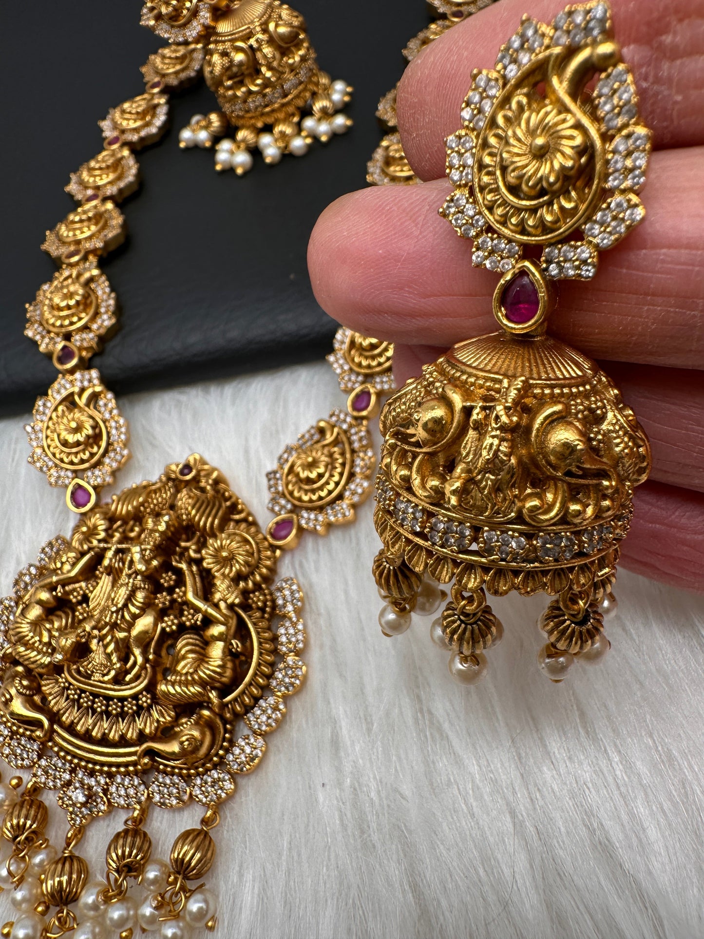 Nakshi Matte Krishna Necklace with Jhumkas