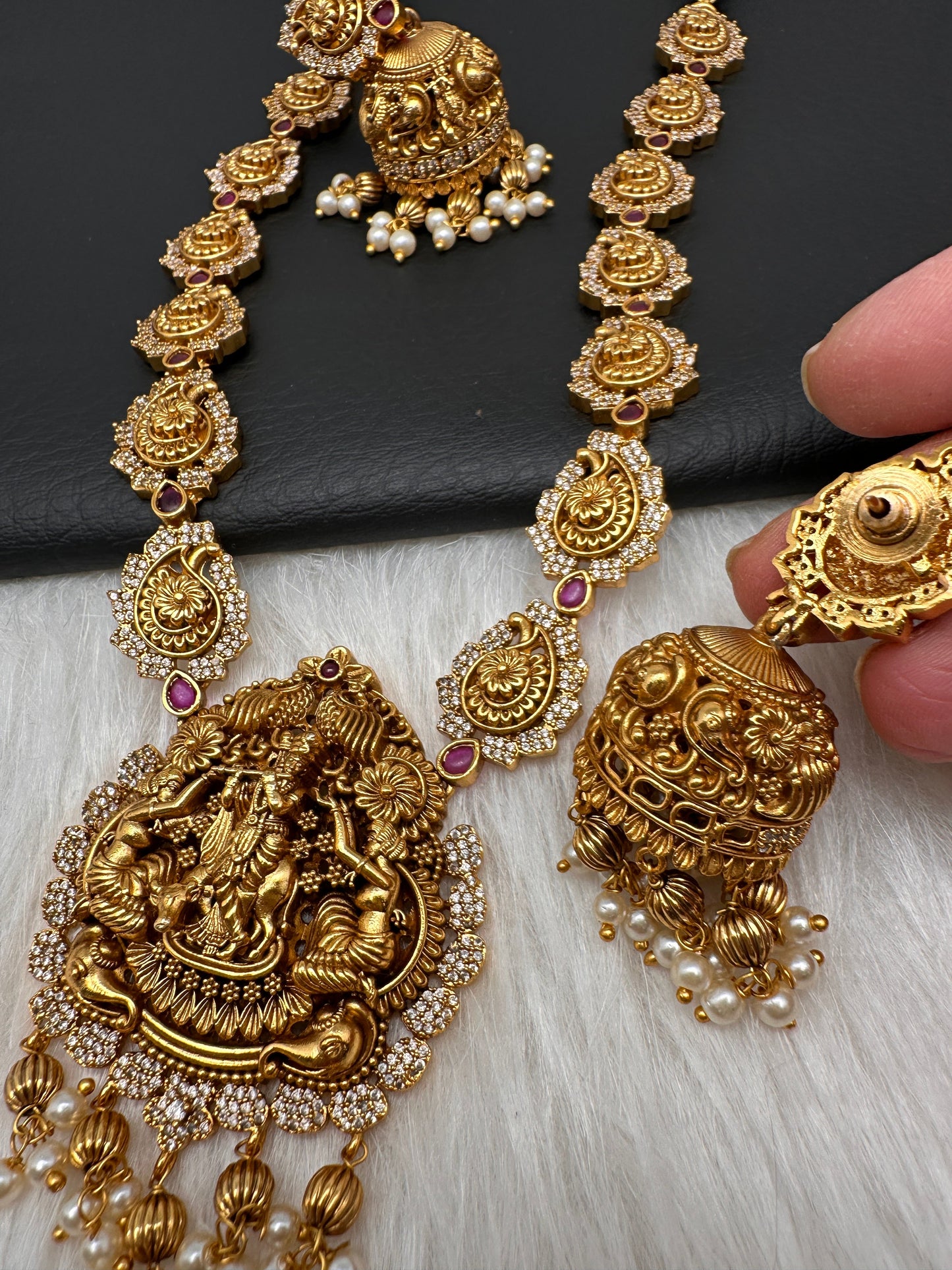 Nakshi Matte Krishna Necklace with Jhumkas