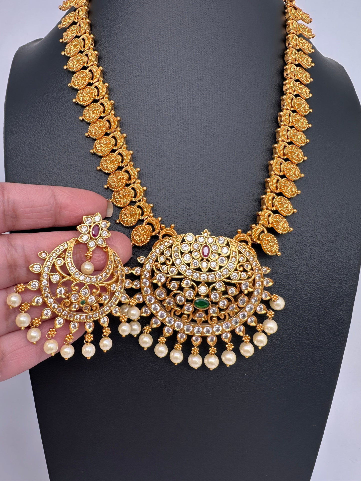 Matte Goddess lakshmi Chandbali Necklace