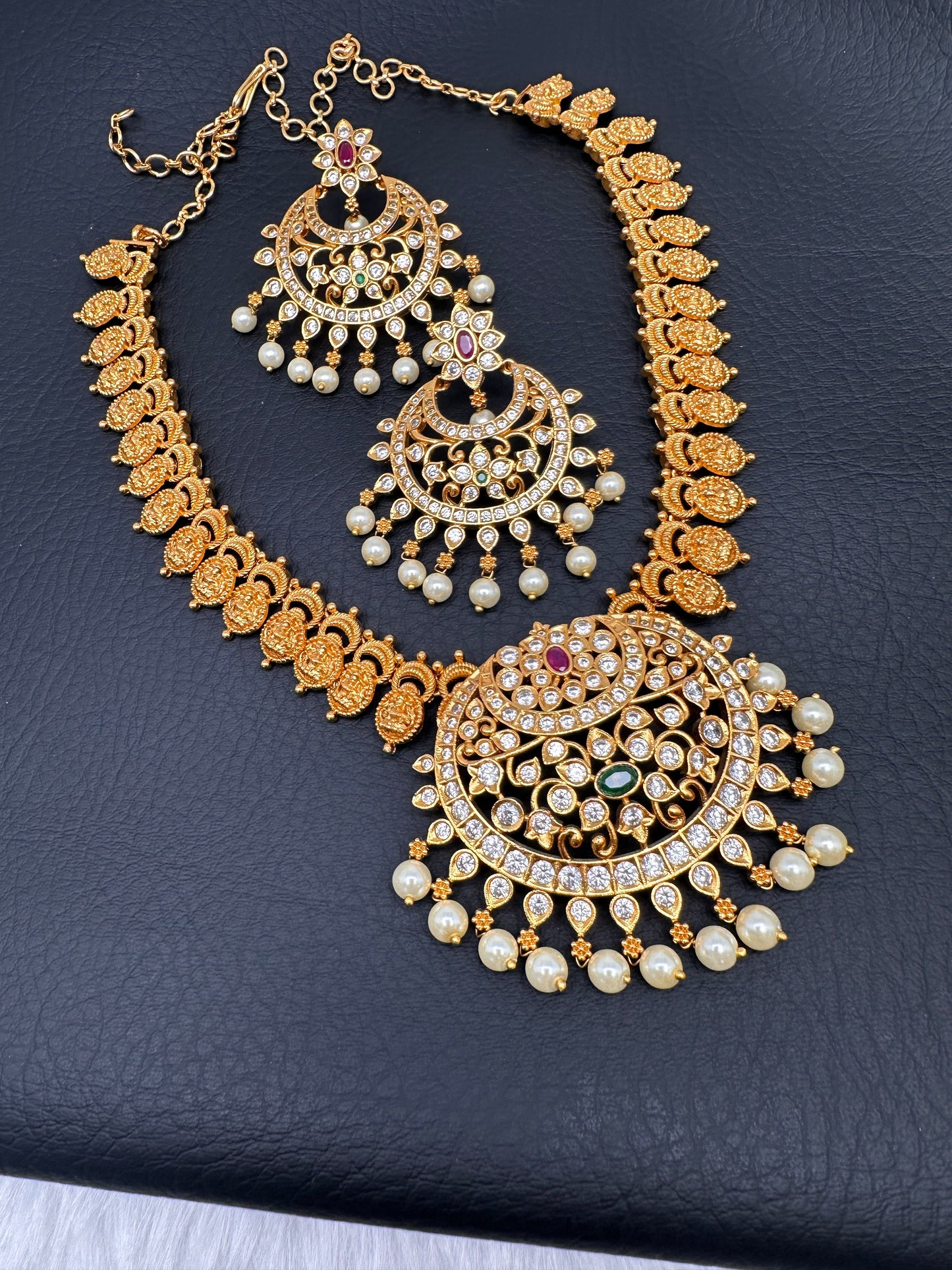 Matte Goddess lakshmi Chandbali Necklace