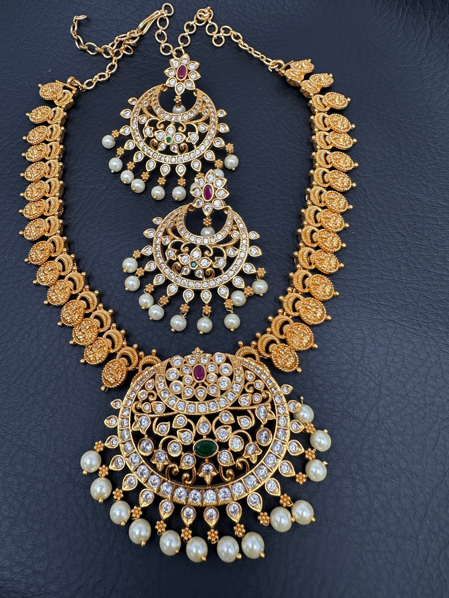 Matte Goddess lakshmi Chandbali Necklace