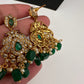 CZ Peacock Pattern Jalebi Color Stone Short Necklace - Green