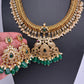 CZ Peacock Pattern Jalebi Color Stone Short Necklace - Green