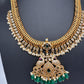 CZ Peacock Pattern Jalebi Color Stone Short Necklace - Green