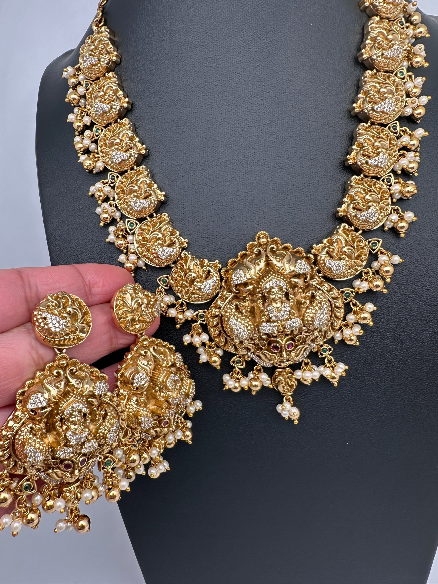 CZ Nakshi Peacock Goddess Lakshmi Short Necklace