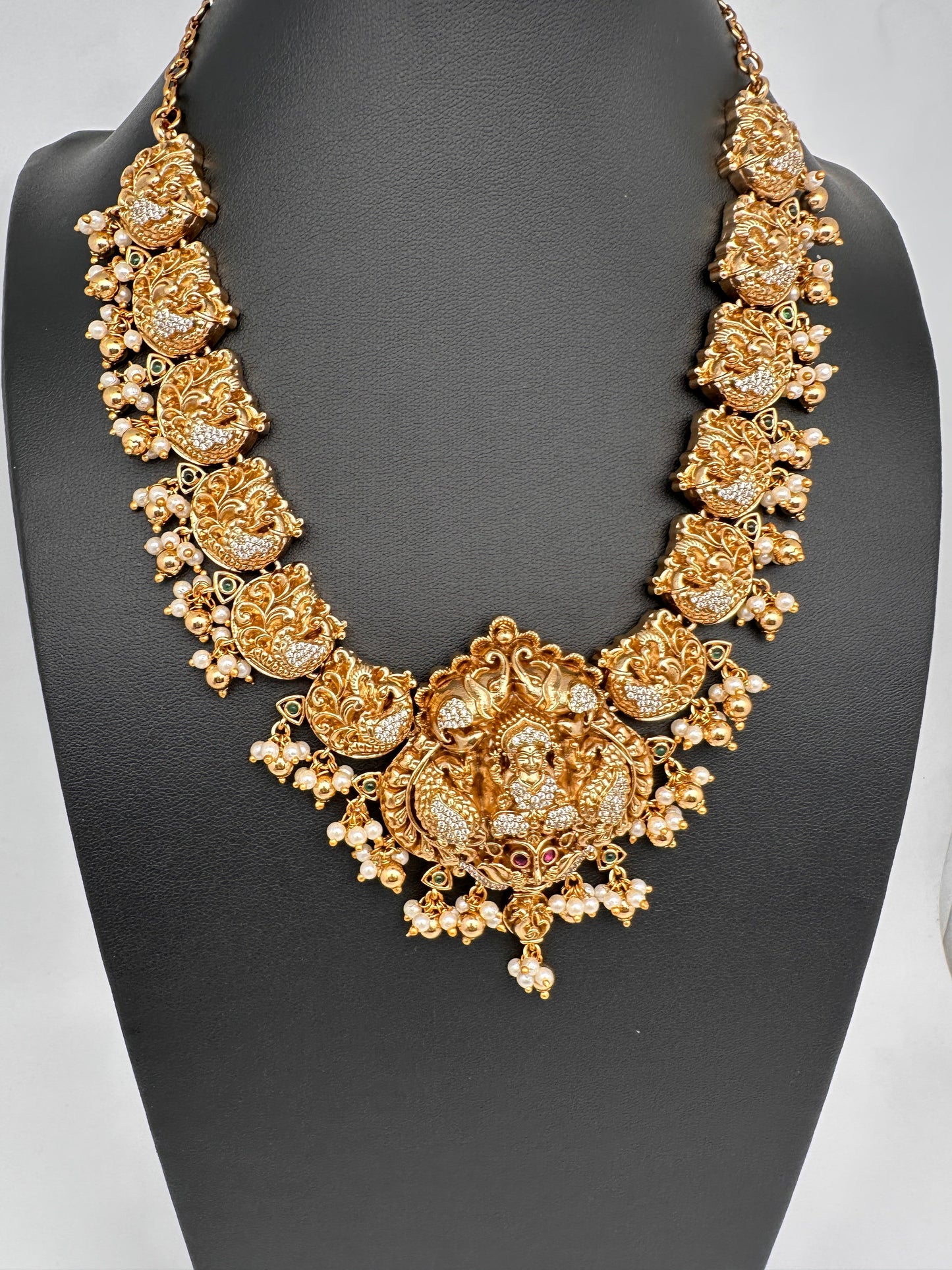 CZ Nakshi Peacock Goddess Lakshmi Short Necklace