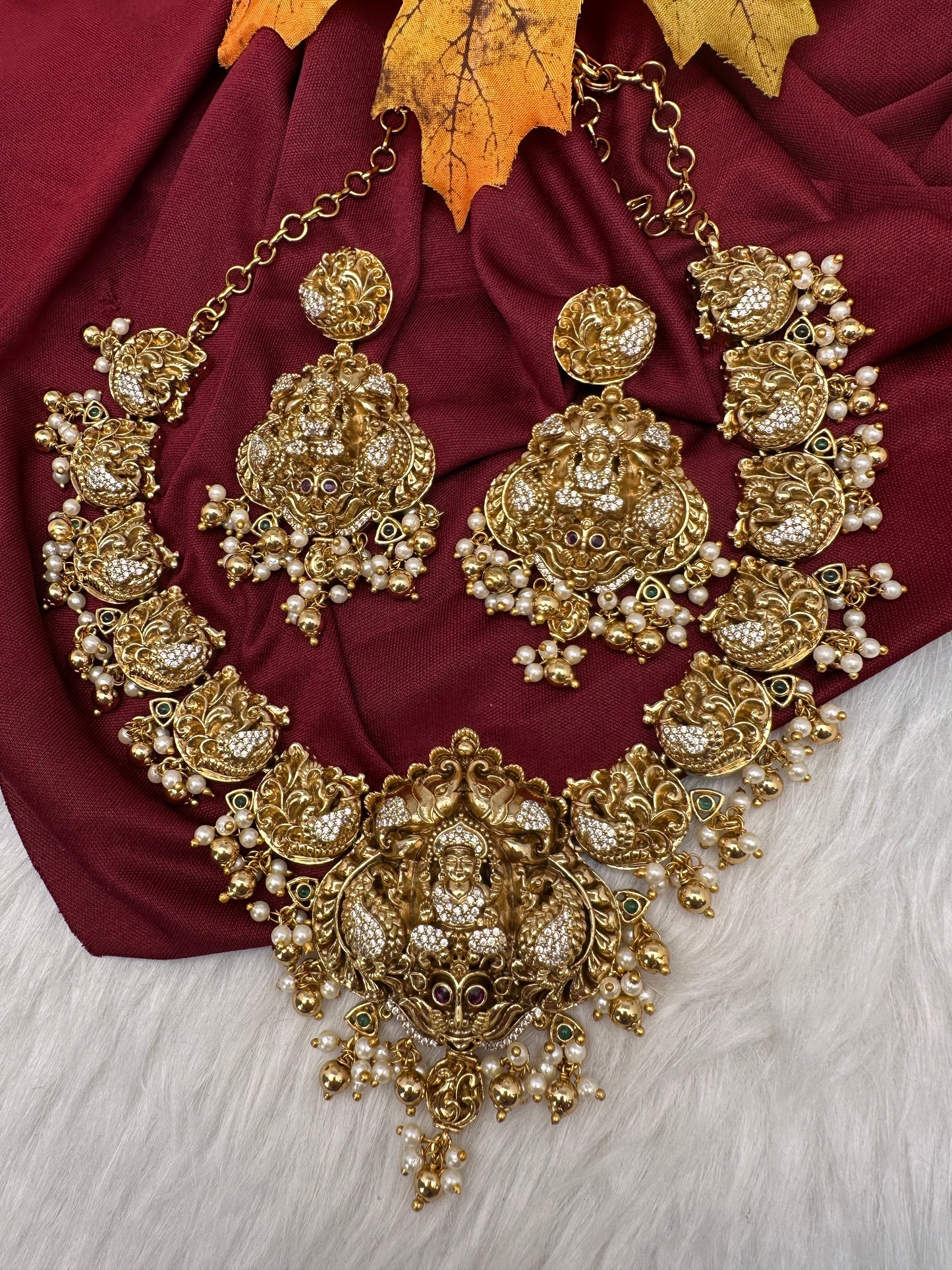 CZ Nakshi Peacock Goddess Lakshmi Short Necklace