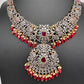 AD Red Stone Red Beads Dual Polish Neckline Necklace