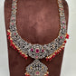 AD Red Stone Red Beads Dual Polish Long Necklace