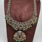 Victorian Mehndi Finish AD Polki Green Stone Green Beads Long Statement Necklace