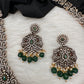 Victorian Mehndi Finish AD Polki Green Stone Green Beads Long Statement Necklace