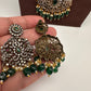 Victorian Mehndi Finish AD Polki Green Stone Green Beads Long Statement Necklace