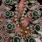 AD Peacock Color Stone Long Necklace in Mehendi Polish - Green