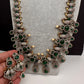 AD Peacock Color Stone Long Necklace in Mehendi Polish - Green