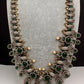 AD Peacock Color Stone Long Necklace in Mehendi Polish - Green