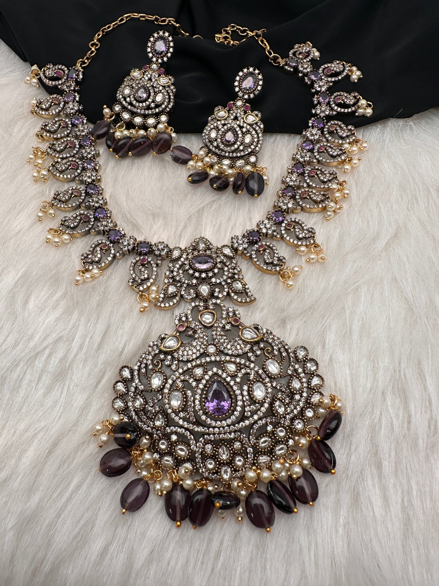 Polki Purple Mango Mala Short Necklace