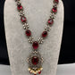 AD Doublet Color Stone Necklace in Mehendi Polish - Red