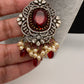 AD Doublet Color Stone Necklace in Mehendi Polish - Red