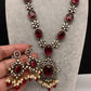 AD Doublet Color Stone Necklace in Mehendi Polish - Red