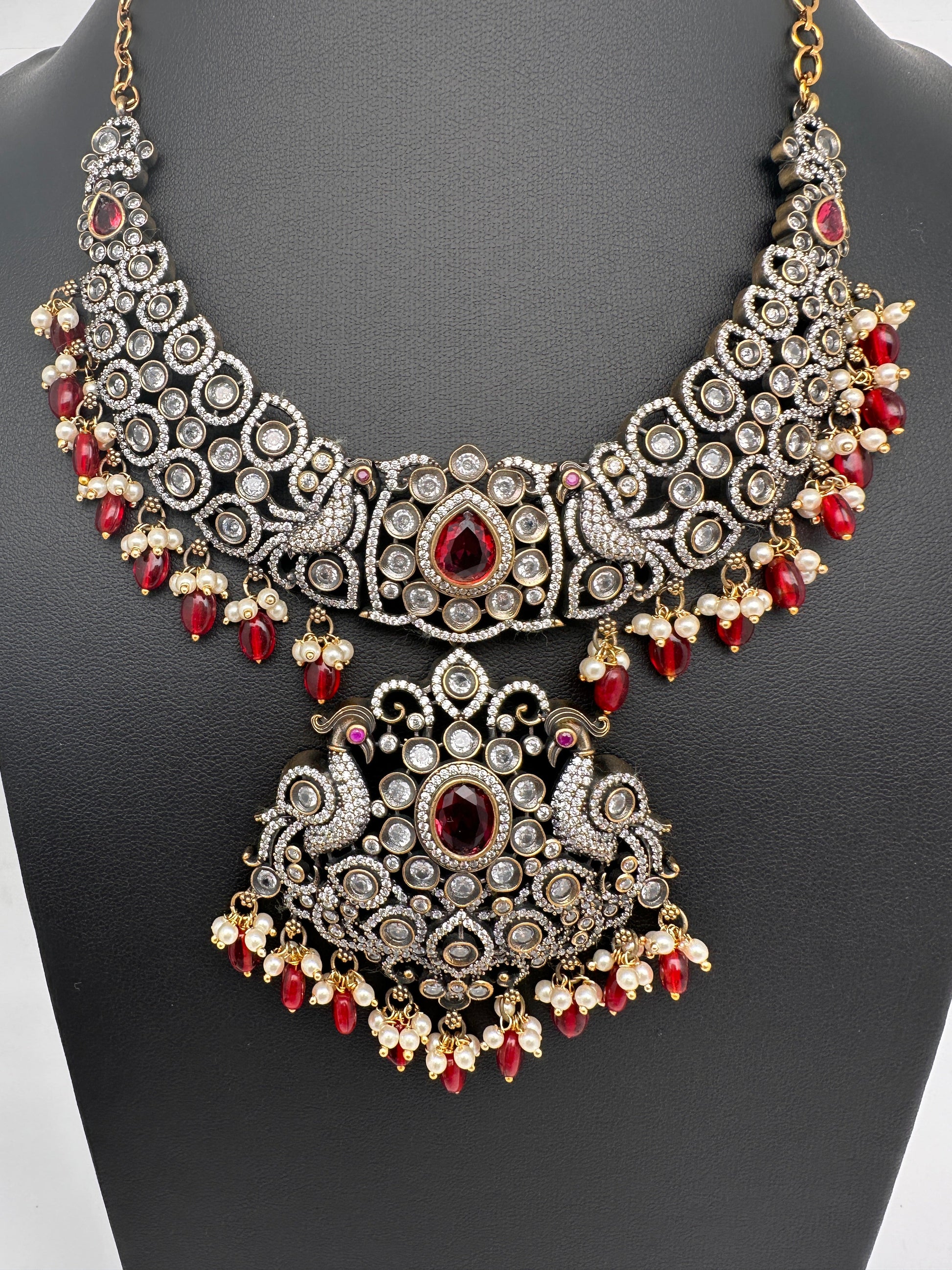 Victorian Color Stone Moissnite  Necklace - Red