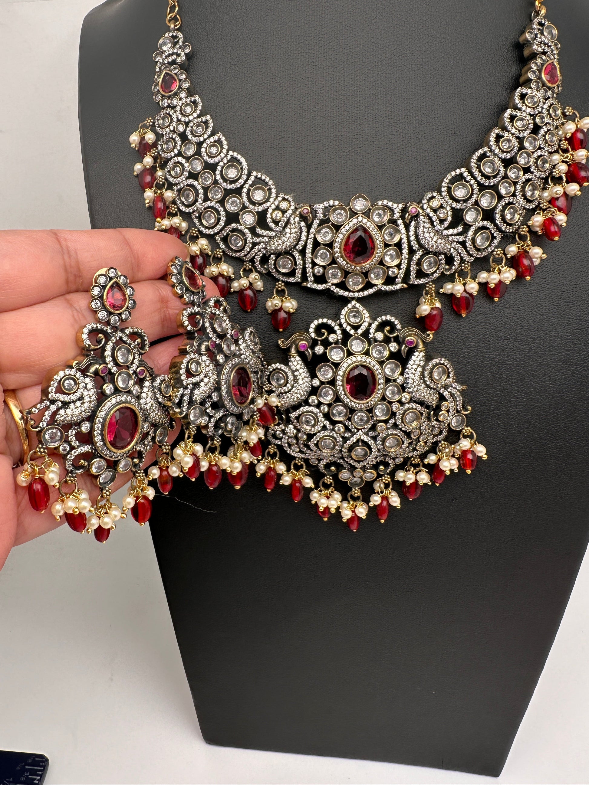 Victorian Color Stone Moissnite  Necklace - Red