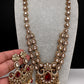 Victorian CZ Double Layer Color Stone Long  Necklace - Red